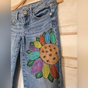American Eagle Handpainted Multiflower Distressed Skinny Jeans Size 2